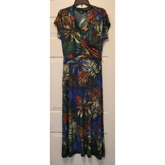 Mlle Gabrielle Floral Faux Wrap Surplice Maxi Dress Women Size L Blue Tropical - Picture 9 of 10
